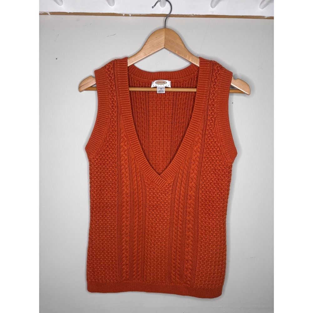 Talbots Petites Burnt Orange Cable Knit Sweater Vest Cotton Cashmere Blend PM